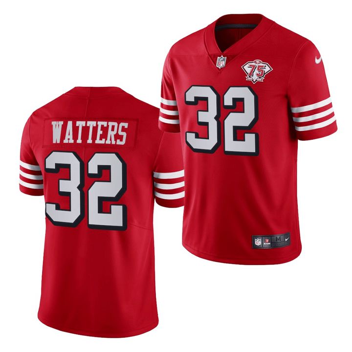 Men San Francisco 49ers #32 Ricky Watters Red 75th Anniversary Throwback Limited NFL Jersey